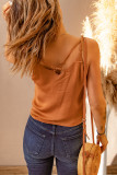 Brown Lace Patchwork Criss Cross Spaghetti Strap Tank Top