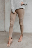 Khaki Cropped Moto Jeggings