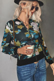 Front Open Zipper Floral Print Jackets