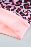 Pink Leopard Patchwork Tie Knot High Waist Bikini Swimsuit
