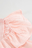Pink Lace Splicing Ruffled Short Sleeve T-shirt