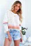 White Ribbed Round Neck Striped Sweater