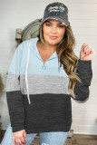 Color Block Long Sleeve Zipper Plus Size Hoodie