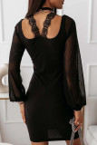 Black Scoop Neck Bubble Sleeve Mini Dress