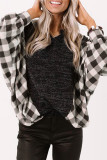 Black Buffalo Plaid Splicing Split Neck Knit Top
