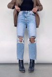 Ripped Hole Straight Jeans Pants