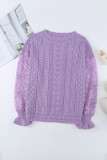Purple Crochet Lace Pointelle Knit Sweater