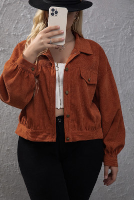 Corduroy Open Button Plus Size Shackets
