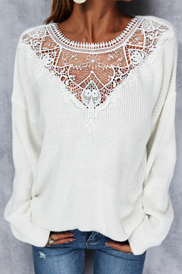 Lace Splicing Drop-shoulder Knitted Sweater