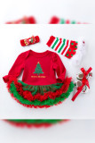 Baby Christmas Ruffles Romper with Bow Socks and Shoes 4pcs Set