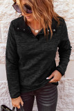 Black Heathered Turn-down Collar Pullover Sweatshirt