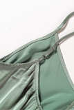Green Spaghetti Strap Ruffled Satin Maxi Dress