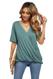 Green Short Sleeves Drape Knit Top