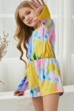 Yellow Long Sleeve Elastic Waist Tie-dye Girl's Romper