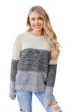 Gray Color Block Netted Texture Pullover Sweater