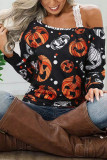 Black Halloween Pumpkin Face Crew Neck Top