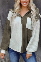 Green Color Block Hooded Drop Sleeve Blouse