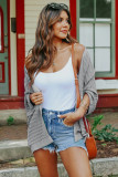 Grey Ribbed Open Front Knit Cardigan