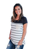 Black Striped Top with Lace Pocket
