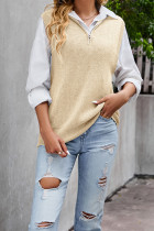 Solid Color Sleeveless Zipper Knitting Sweater Vest