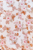 White Floral Print V Neck Long Puff Sleeve Top