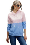 Sky Blue Dip-Dye Colorblock Drawstring Hoodie with Pockets