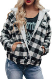 Black Plaid Print Fleece Button Jacket