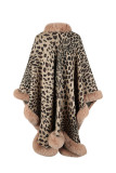 Leopard Fluffy Front Open Cape Cardigan