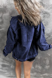 Blue Distressed Buttons Chest Pockets Denim Jacket