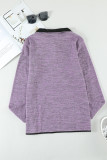 Purple Heathered Turn-down Collar Pullover Sweatshirt