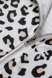 Leopard Splicing Zipper Collar Striped Sweatshirt