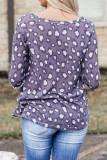 Leopard Lace Hollow-out Waffle Knit Long Sleeve Top