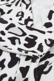 White Leopard Print Open Front Pocketed Cardigan