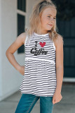 Family Matching I Love Coffee Heart Print Striped Girl's Tank Top