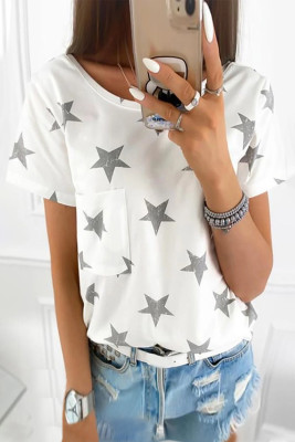 White Casual Star Pocket Tee