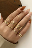 Alloy Chain and Graved Pattern Rings 10pcs Set