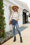 White Striped Hollow Out Knit Tops