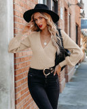 Plain Surplice V Neck Knit Sweaters