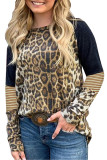 Leopard Striped Splicing Long Sleeve Tee