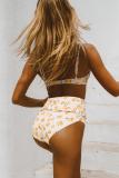 Multicolor Fruit Print Ruffled Detail High Waist Bikini