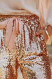 Gold Pocketed Sequin Crop Pants