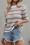 Color Knitted Short Sleeve Hollow Out Tops Unishe Wholesale