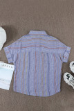 V Neck Stripes Roll up Sleeve Button Down Shirt