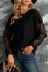 Polka Dot Mesh Sleeve Waffle Knit Top