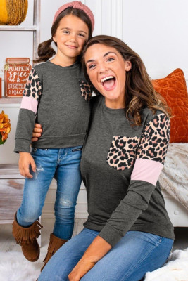 Family Matching Mom's Leopard Splicing Long Sleeve Top