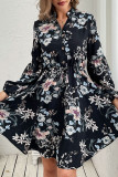 Button Down Bubble Sleeves Floral Dress