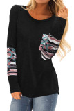 Black Aztec Patchwotk Long Sleeve Top