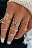 Alloy Chain and Graved Pattern Rings 10pcs Set