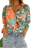 Orange Leopard Abstract Print V Neck Long Sleeve Shirt