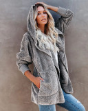 Hooded Plush Wool Coat With Pockets